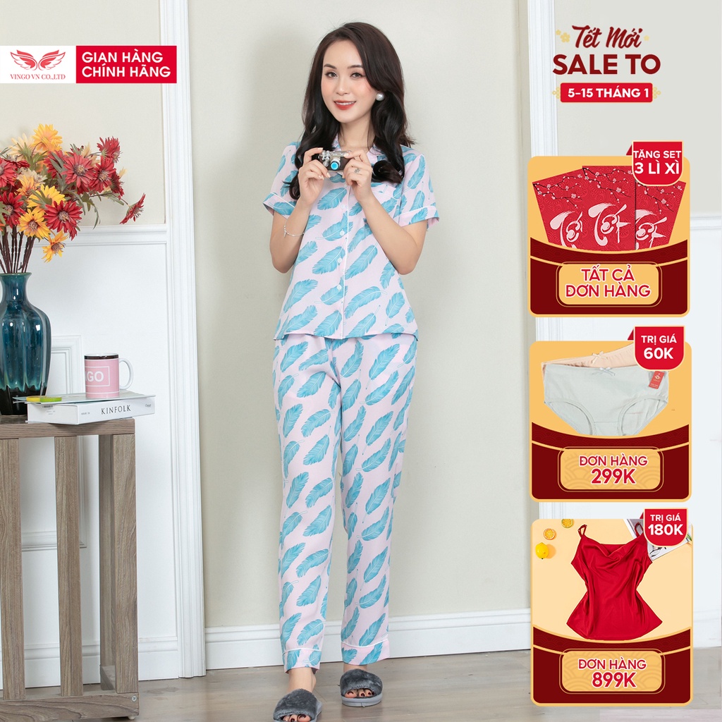 Đồ bộ nữ pyjama mặc nhà VINGO cát Hàn cao cấp tay cộc quần dài mùaThu Đông ấm áp họa tiết lông vũ 2 màu H618 - TCQD | WebRaoVat - webraovat.net.vn