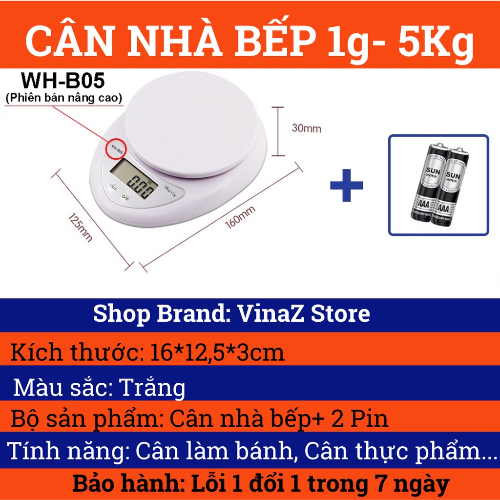 Cân Tiểu Ly Điện Tử Nhà Bếp Mini Định Lượng 1g - 5Kg Làm Bánh Độ Chính Xác Cao Tặng Kèm 2 Pin