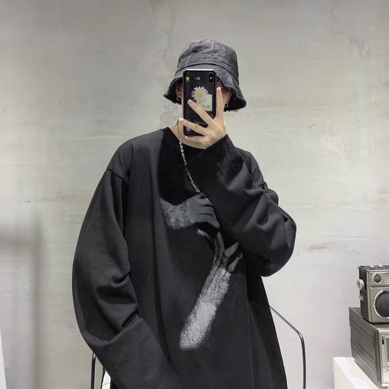 Áo Thun Tay Dài Dáng Rộng In Chữ Hoạt Hình Phong Cách Nhật Bản Thời Trang Cho Nam Và Nữ Size M-5XL