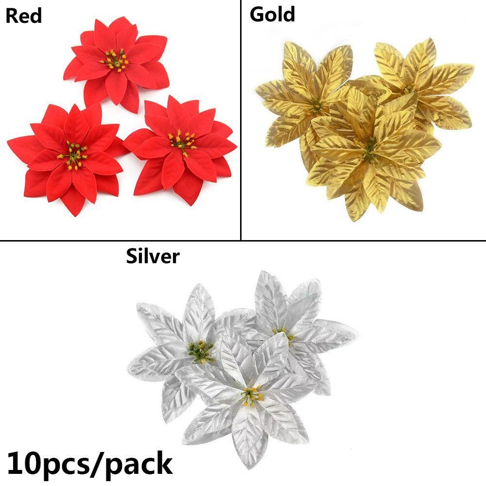Set 10 Bông Hoa Nhân Tạo 14cm Trang Trí Giáng Sinh / Tiệc Cưới DIY