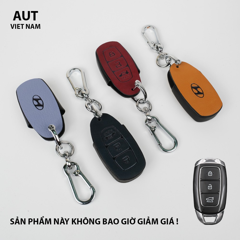 Bao da chìa khóa Hyundai 3 nút mới - handmade da bò thật