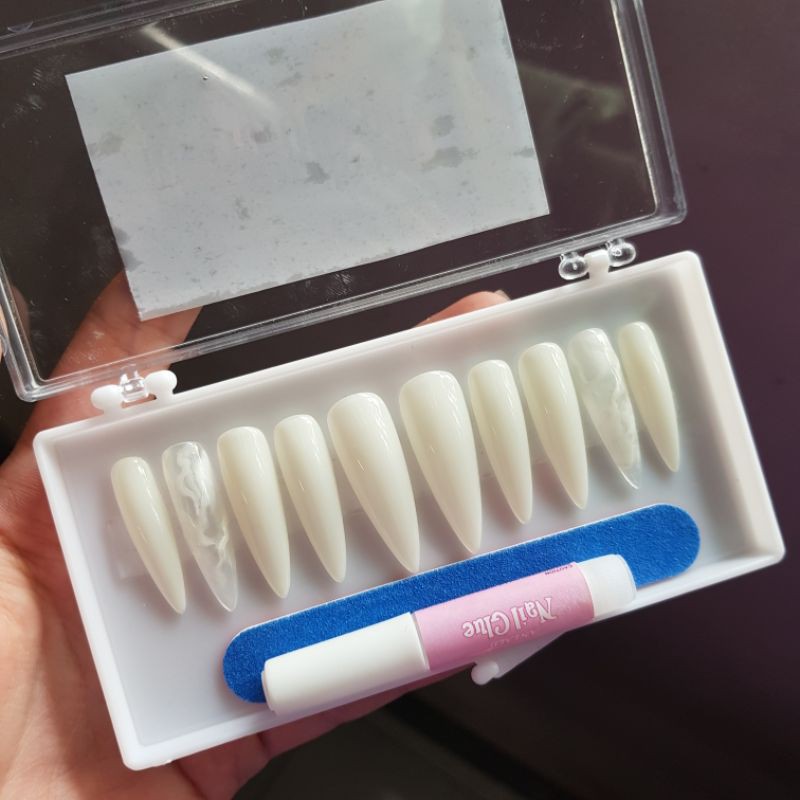 Nailbox - móng úp/móng giả trắng sữa vẽ vân đá