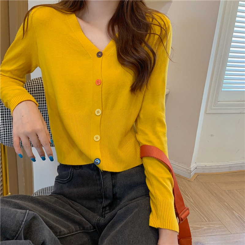 IELGY    Áo Khoác cardigan Dệt Kim Tay Dài Cổ Chữ v Dáng Rộng Phong Cách retro Dành Cho Nữ