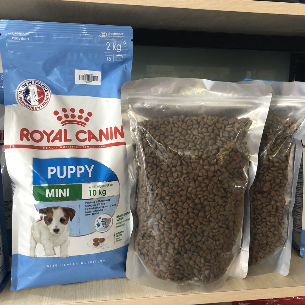 [Mã 159FMCGSALE giảm 8% đơn 500K] Thức ăn hạt Royal canin mini puppy cho cún gói chia túi zip 500gr và 1kg