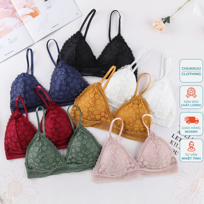 Áo Bra nữ ren hoa cúc Chunxuu không gọng có đệm mỏng cao cấp - BR05