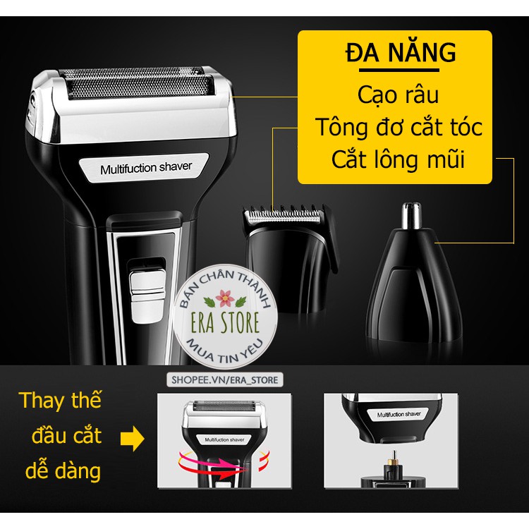 Máy Cạo Râu Đa Năng Cắt Tóc Cạo Râu Tỉa Lông Mũi 3 trong 1 - Chính Hãng Kemei (Hàng Chất Lượng Cao)