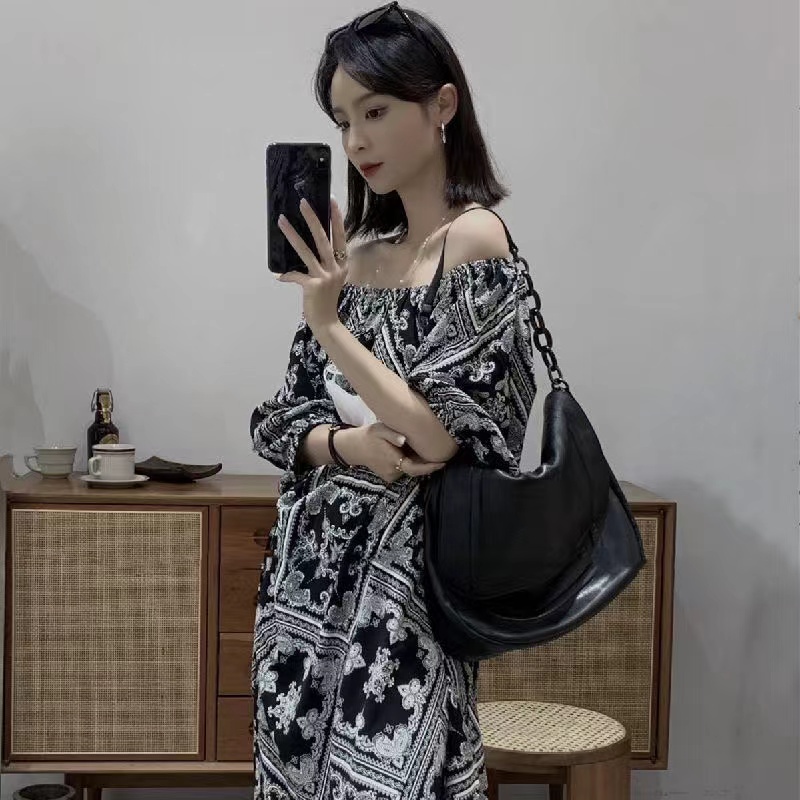 Đầm Hoa Trễ Vai Dáng Rộng Thời Trang Mùa Hè Hàn Quốc Dành Cho Nữ