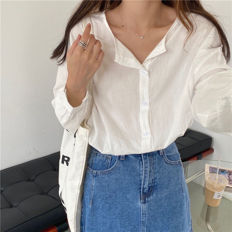 Áo sơ mi tay dài họa tiết kẻ sọc dành cho nữ 37018