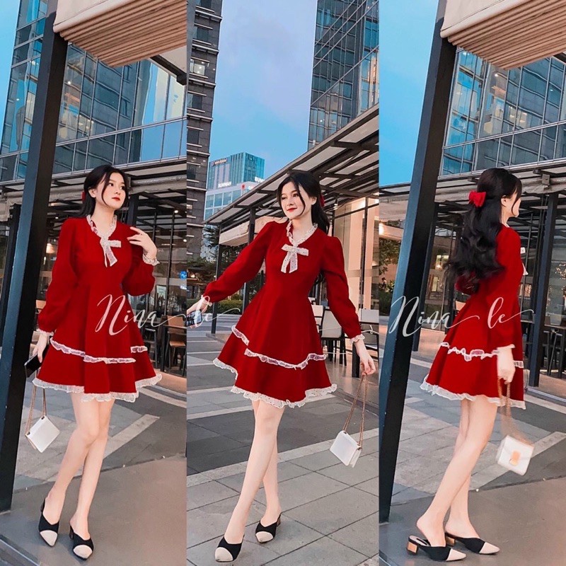 [Shop bigsize nữ] Đầm tầng bigsize mặc Tết màu Đỏ/ Đen size từ 60-90kg L-XL-XXL  (Shop Nàng Béo)