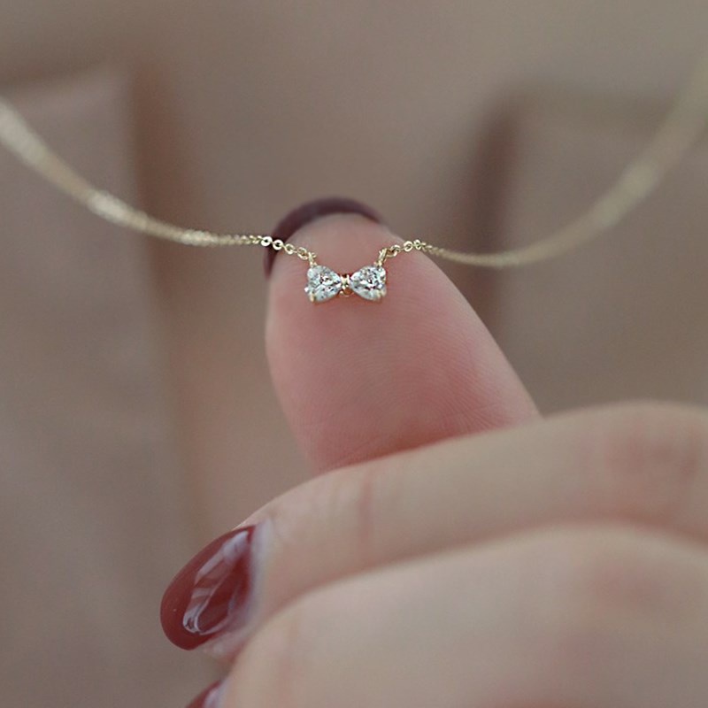 Vòng cổ bằng bạc Sterling cho bé gái, Vòng cổ thanh lịch，vòng cổ nữ nơ nhỏ Bowny Necklace