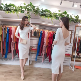 Váy body cổ sau V