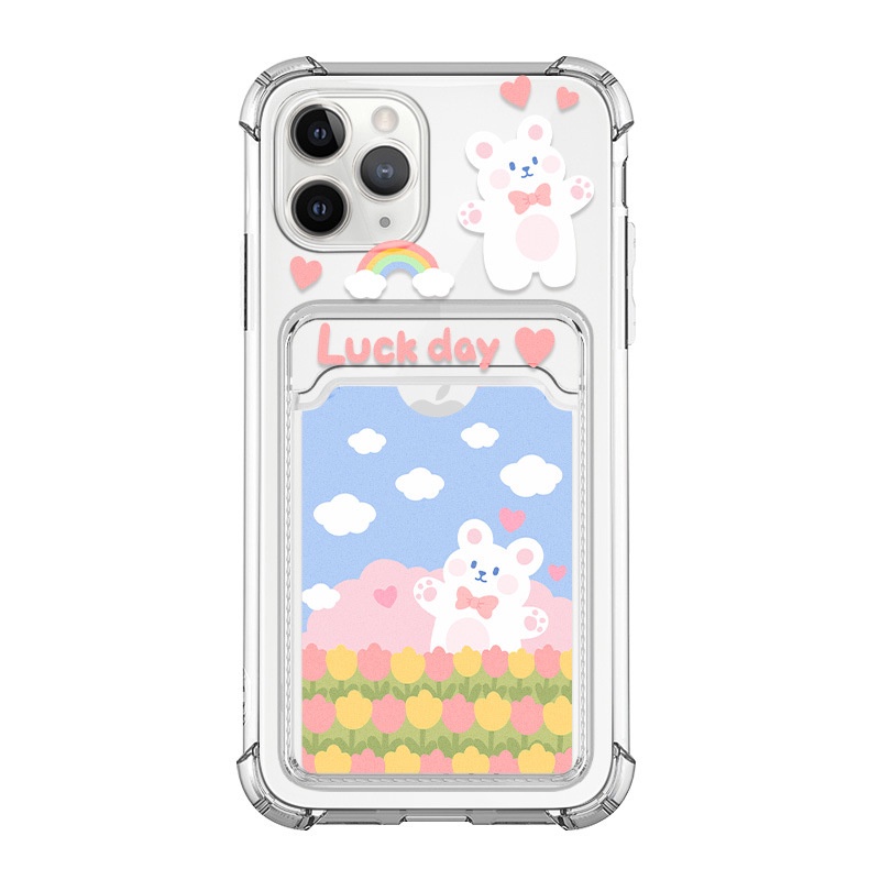Ốp lưng iphone ốp Điện Thoại Họa Tiết Gấu Dễ Thương Kèm Ngăn Đựng Thẻ Cho iPhone 14 13 12 11 PROMAX XS XR XSMAX SE2020 6 7 8