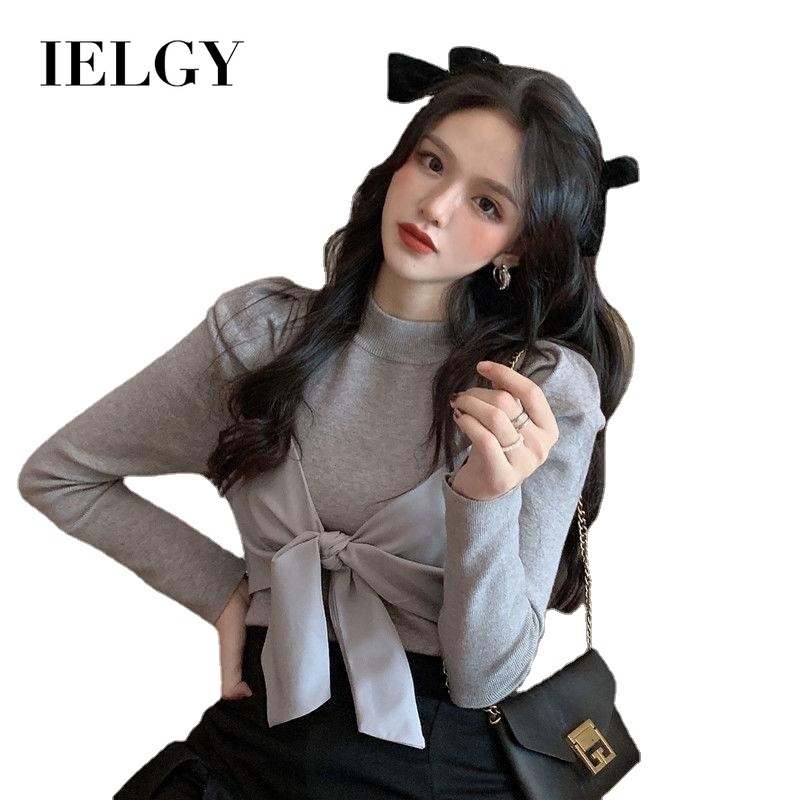 Áo thun nữ IELGY tay dài dáng ôm phối nơ dễ phối đồ