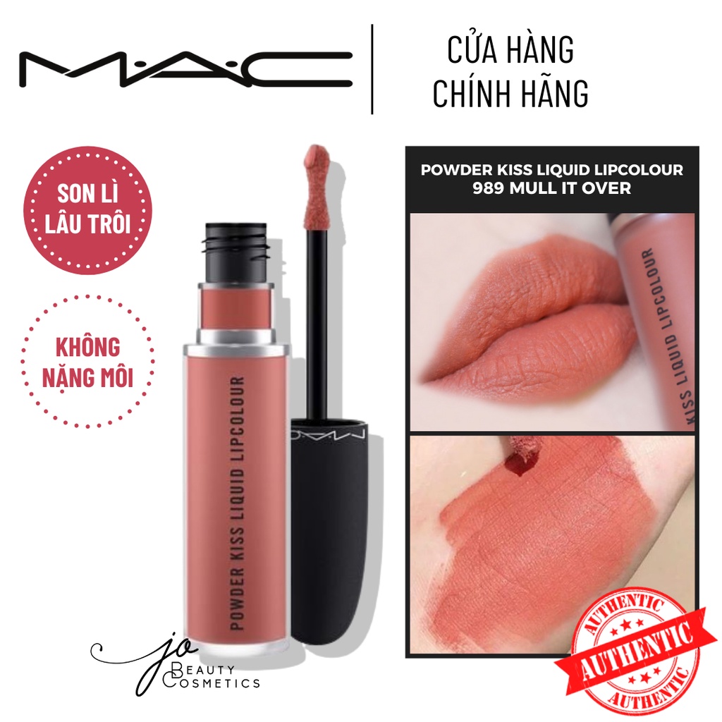 Son kem lì MAC✨CAM HỒNG ĐẤT✨Powder Kiss Liquid màu 989 Mull It Over