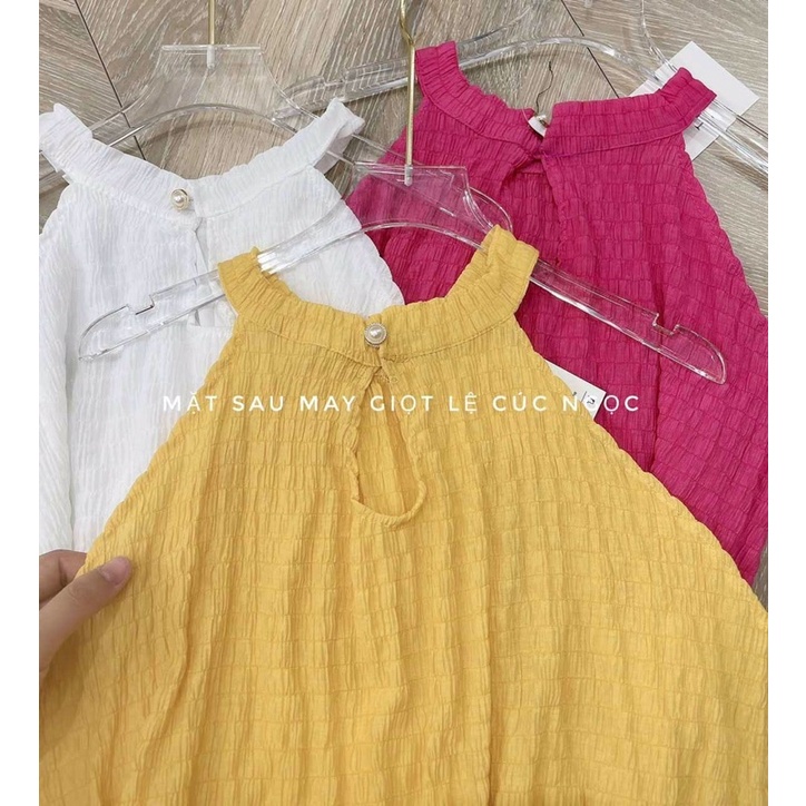 Đầm maxi đi biển cổ yếm đính ngọc vải xốp xịn 4 màu nổi bật