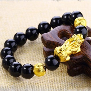 Vòng Tay Tỳ Hưu Mạ Vàng 24k Chuỗi Hạt Đá Mã Não Cao Cấp