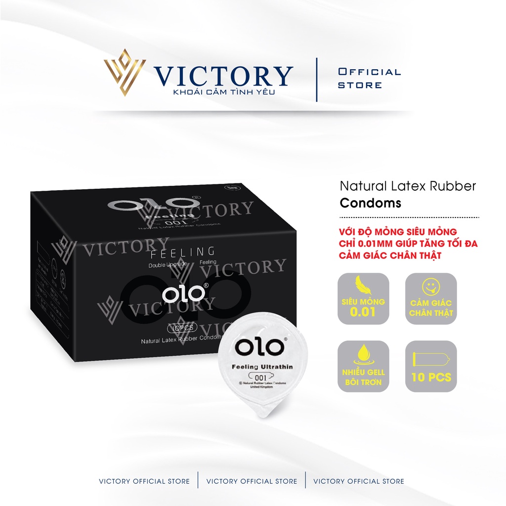 Bao cao su OLO 0.01 Đen Feeling Ultrathin siêu mỏng hương vani nhiều gel bôi trơn hộp 10 cái