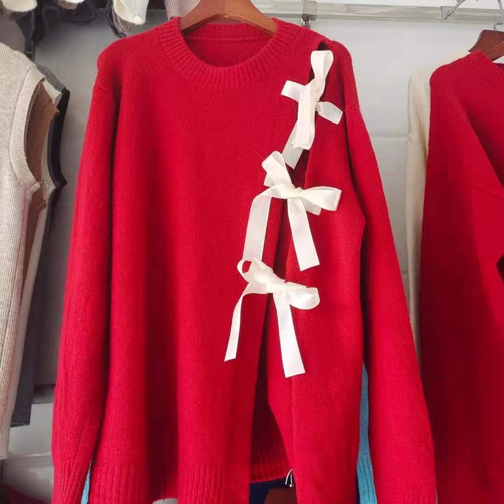 Áo Khoác Cardigan Dệt Kim Đính Nơ Thời Trang Thu Đông 2022 Mới Cho Nữ