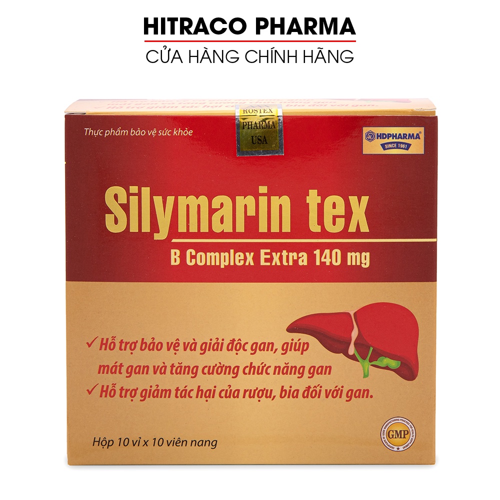 Viên uống Silymarin Tex hỗ trợ giải độc gan, mát gan, tăng cường chức năng gan Hộp 100 viên [Silymarin Tex Đỏ]