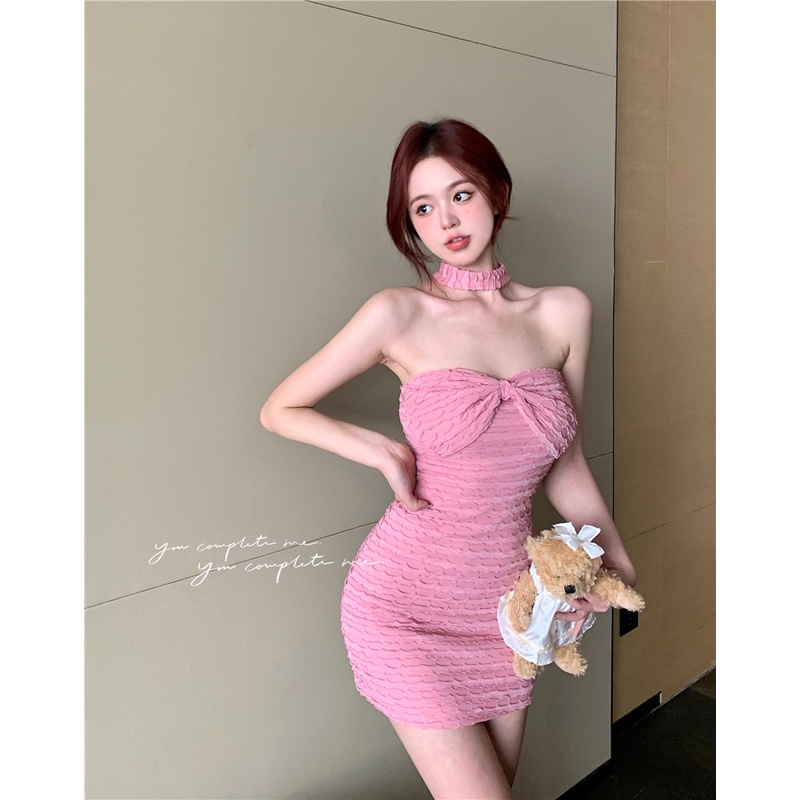 Đầm Ống Mỏng Cổ Cao Thắt Nơ Ngọt Ngào