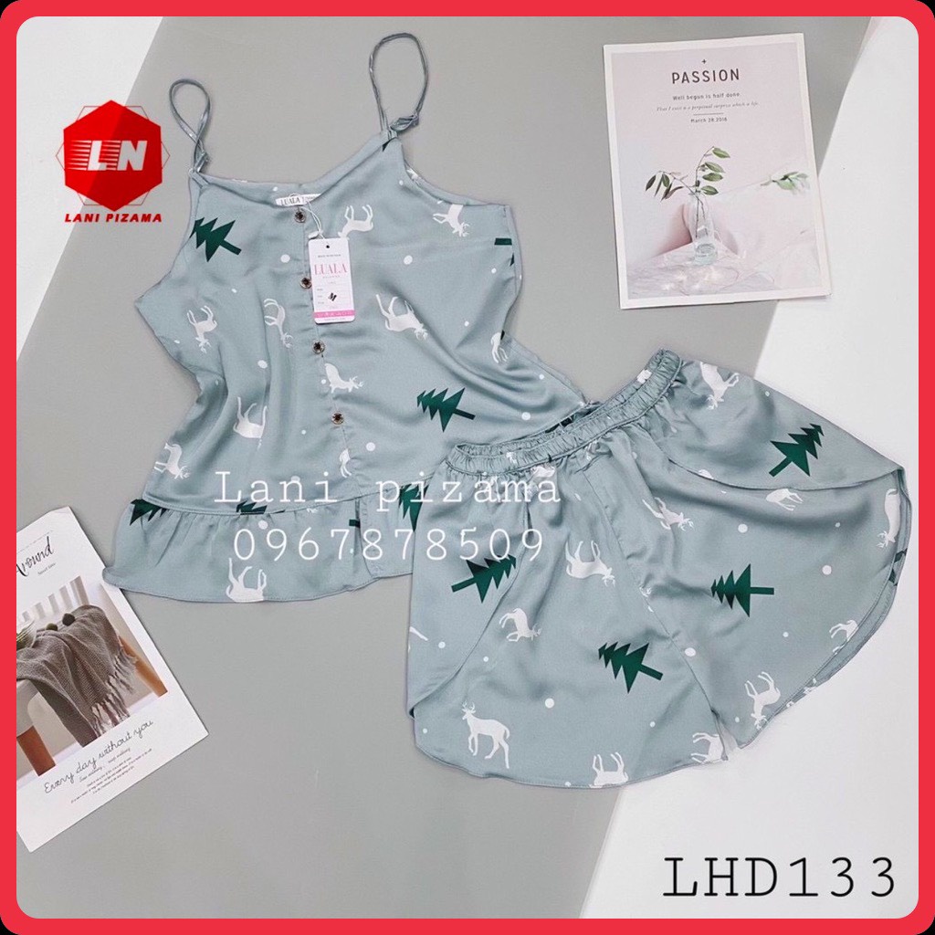 Bộ pizama lụa 2 dây mặc nhà siêu dễ thương, bộ ngủ họa tiết 2 dây lụa satin