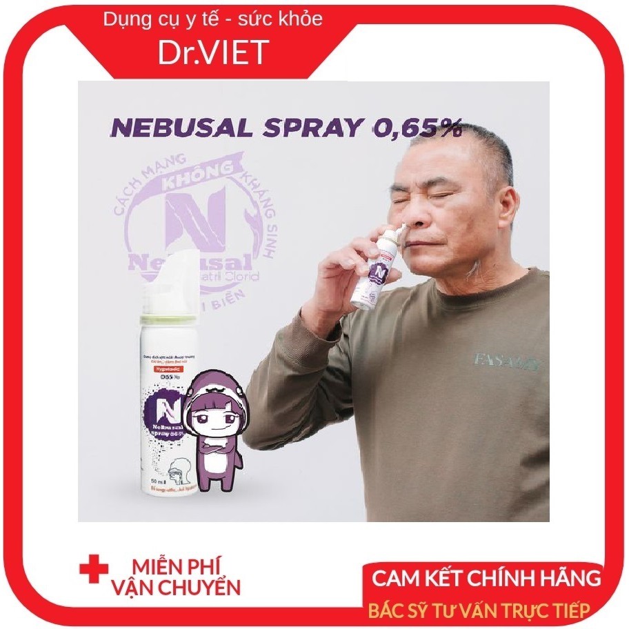 Nebusal spray 0,65%_ Dung dịch nước muối biển xịt mũi làm sạch, giảm nghẹt, giảm sưng, giữ ẩm mũi người lớn và trẻ em