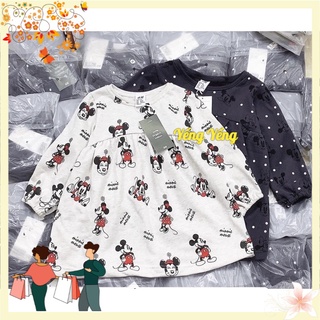 Vbe126 - set 2 váy bé gái dài trắng xám mickey minnie