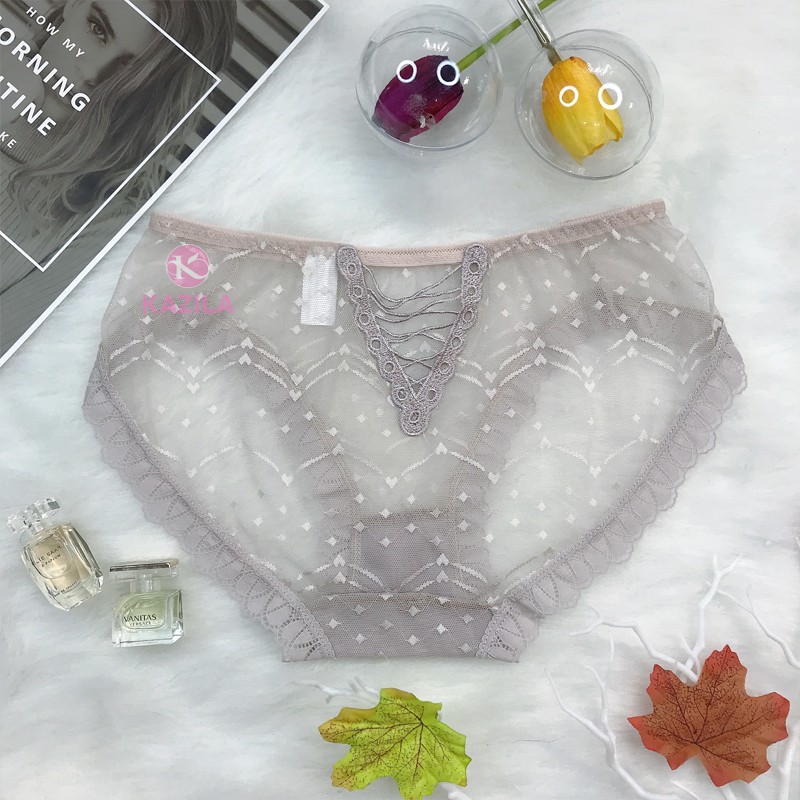 Quần lót ren nữ freesize lưng rỗng chữ V, quần lót ren sexy dạng lưới dễ thương siêu mỏng thoáng khí Kazila QLR8 | BigBuy360 - bigbuy360.vn