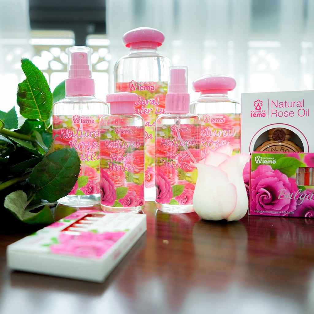 COMBO BỘ ĐÔI Nước hoa hồng nguyên chất Bulgaria thương hiệu Lema 250ml dạng xịt và nước hoa tinh dầu hoa hồng 2.1ml