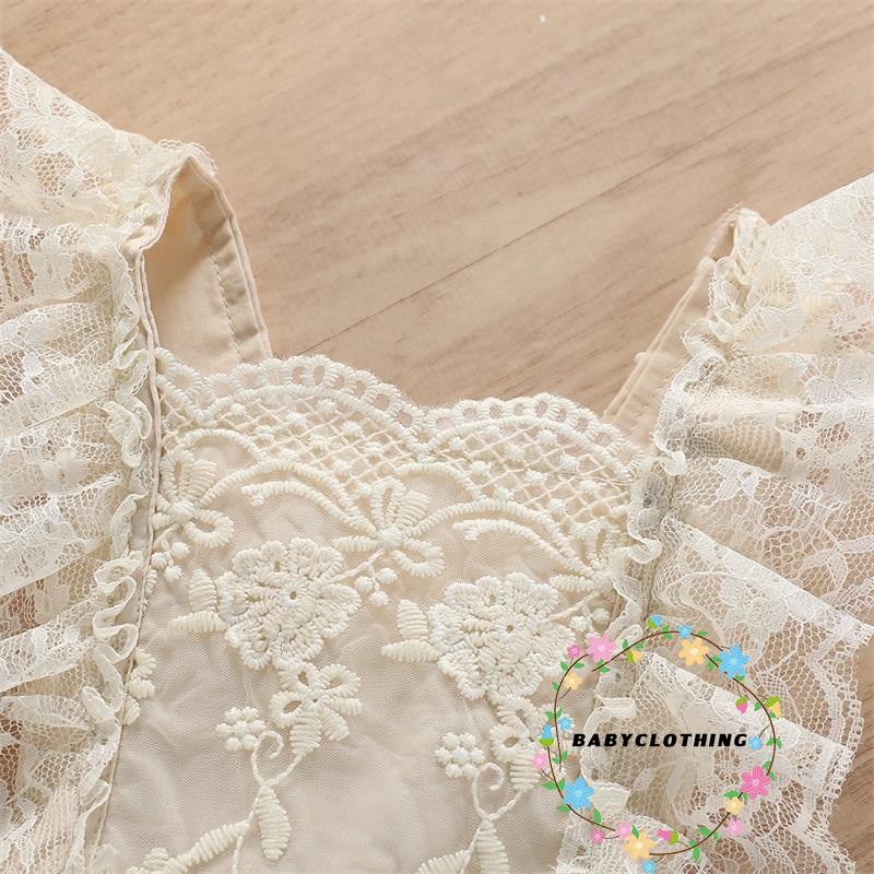 Bộ Áo Liền Quần Kiểu Yếm Phối Ren Thêu Hoa Dễ Thương Thời Trang Mùa Hè Cho Bé Gái