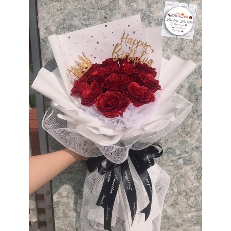 Bó 12 bông nhũ đỏ cao cấp