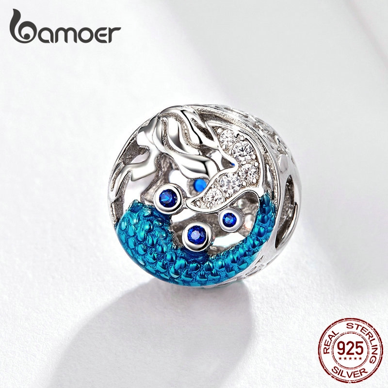 Hạt trang sức Bamoer bạc 925 hình nàng tiên cá nghệ thuật trang trí cho vòng tay