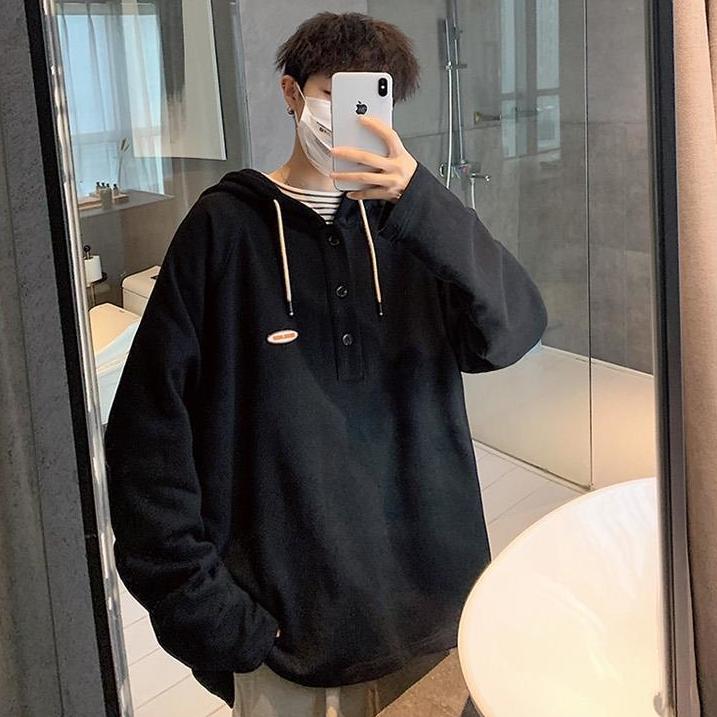 Áo hoodie tay dài dáng rộng màu trơn phong cách Hàn Quốc thời trang cho học sinh nam