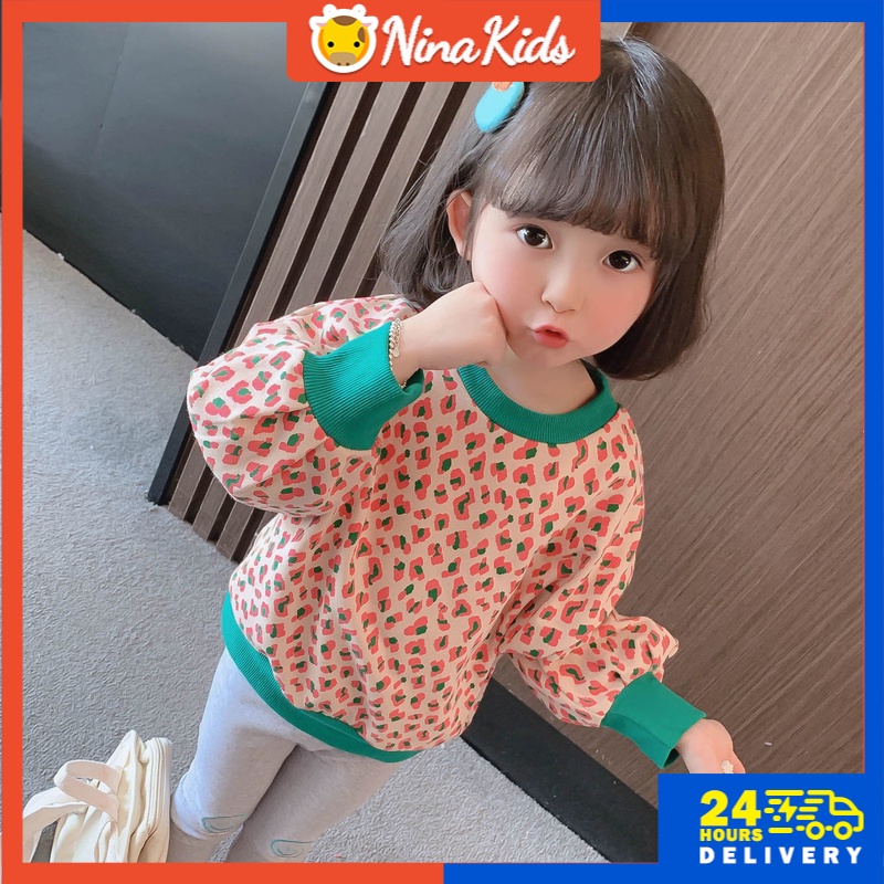 Áo thun  cổ tròn in họa tiết nhiều màu sắc thời trang xuân thu dành cho bé gái 1-8 tuổi