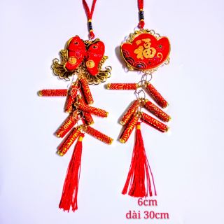 Hàng nhập cao cấp - Cặp dây pháo treo cá chép thỏi vàng chữ Phúc trang trí tết dài 30cm