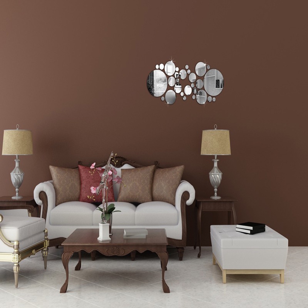 Bộ 28 miếng dán tường tráng gương 3D độc đáo trang trí nhà cửa/ phòng khách/ nhà tắm