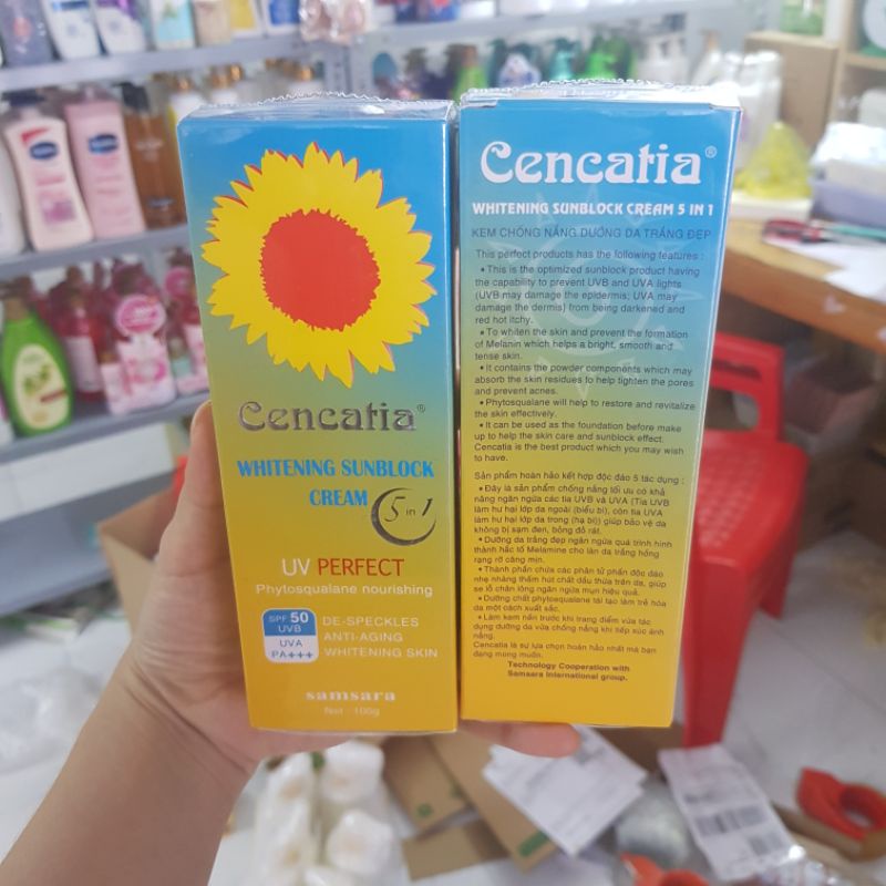 Kem chống nắng cencatia whiteing sunblok cream dưỡng trắng xoá vết thâm sạm 100gr