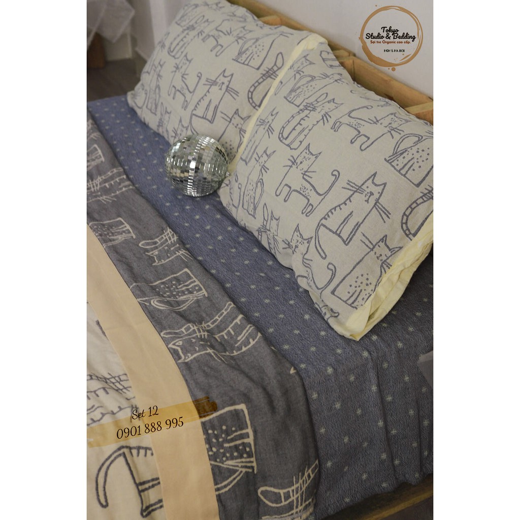 Set 12_Chăn Ga Gối Xô Cotton Sợi tre Organic_Dòng Basic