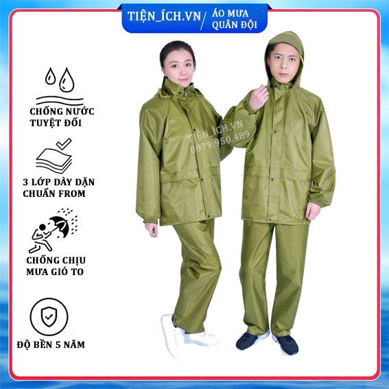 Áo mưa bộ vải dù,áo mưa quân nhu dày đẹp hàng loại 1 chống chịu mưa gió to bảo hành 5 năm