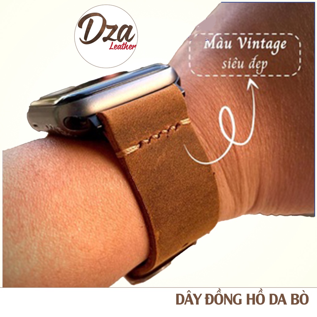 Dây đồng hồ nam da bò sáp phong cách vintage Dza leather 18mm 20mm 22mm bền đẹp khâu tay thủ công