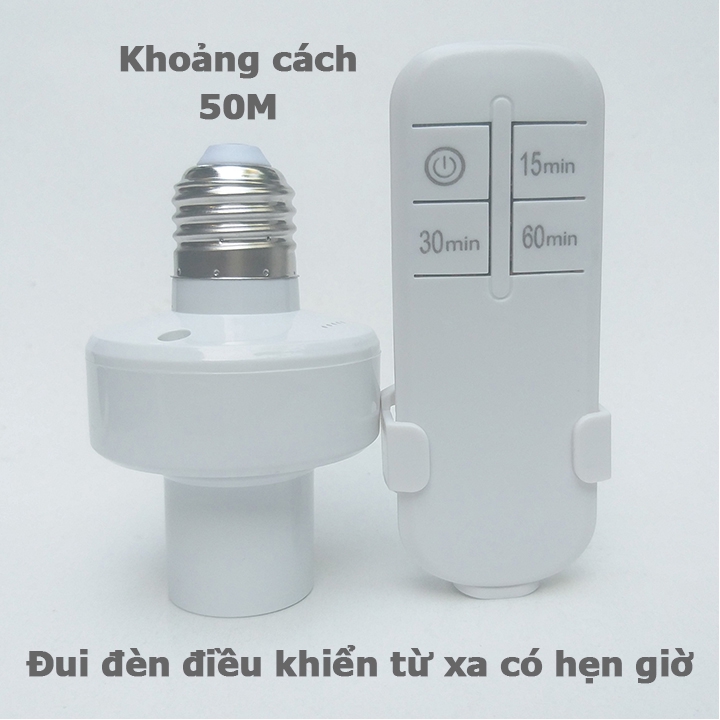 Đui đèn điều khiển từ xa bằng remote E27 sóng RF 315Mhz xuyên tường có hẹn giờ