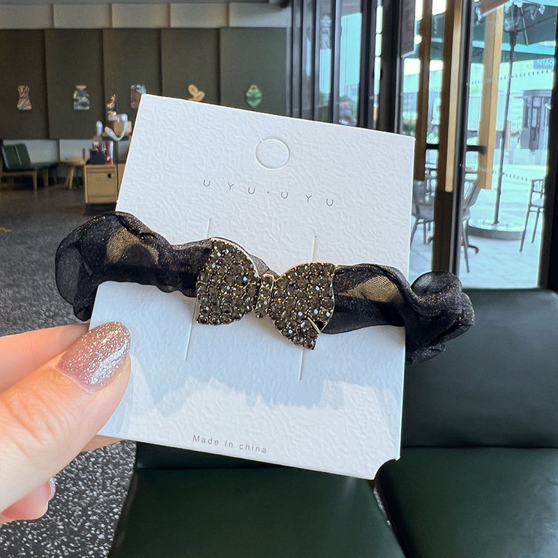 Dây buộc tóc, cột tóc scrunchies đính đá HÌNH NƠ màu trơn Hàn Quốc