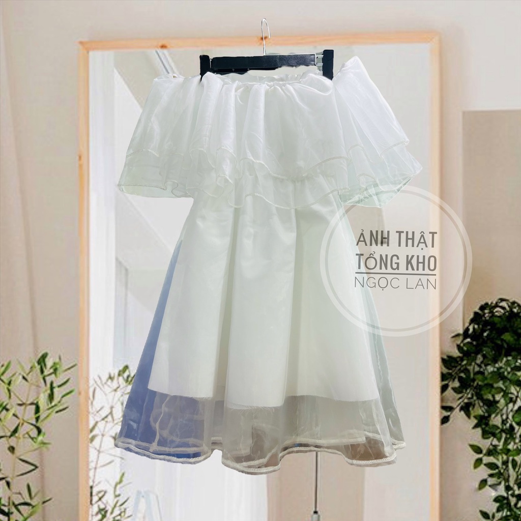 Váy Trễ Vai Voan Tơ Bồng Bềnh Mẫu Mới, Đầm Xòe 2 Lớp Mặc nhiều Kiểu