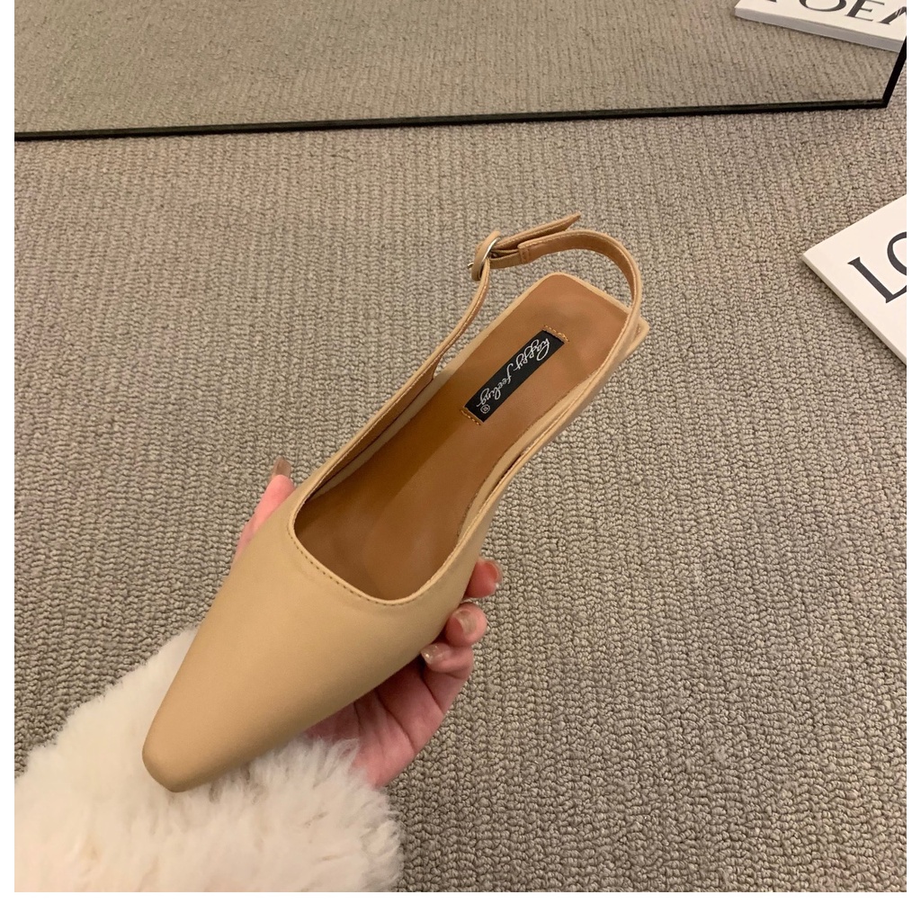 Sandal/ giày cao gót mũi nhọn quai hậu da lì