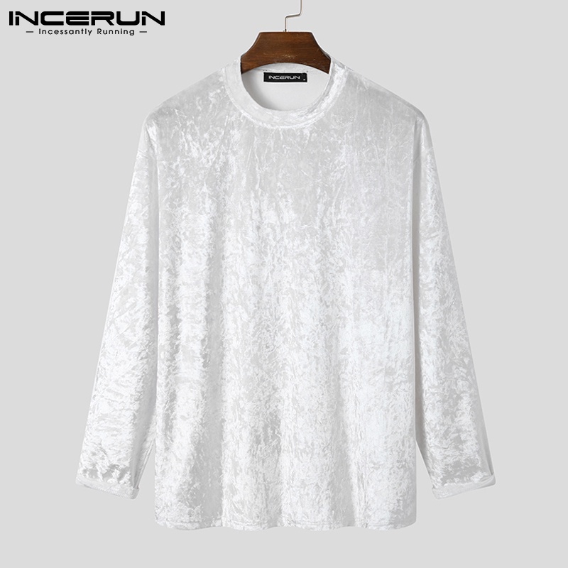 Áo thun nam INCERUN ấm áp cổ tròn màu trơn tay dài thời trang thường ngày
