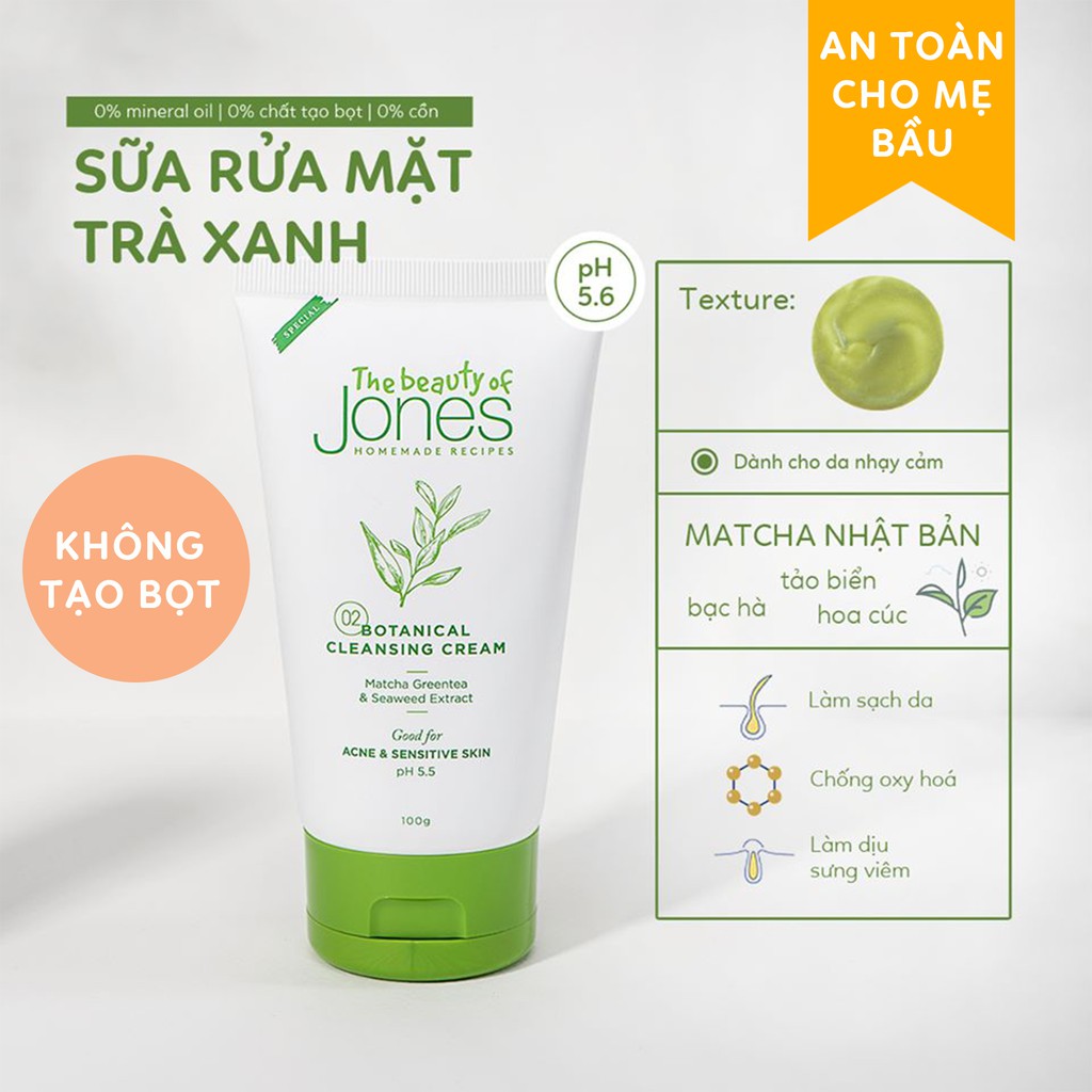 [Mã SKAMPUSH11 giảm 10% đơn 200k] Sữa rửa mặt da mụn nhạy cảm từ trà xanh tảo biển The Beauty of Jones