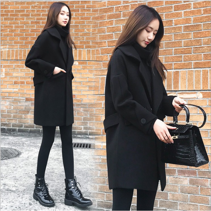 Áo dạ nữ dáng dài màu đen siêu chất, áo khoác nữ mùa đông thời trang hàn quốc