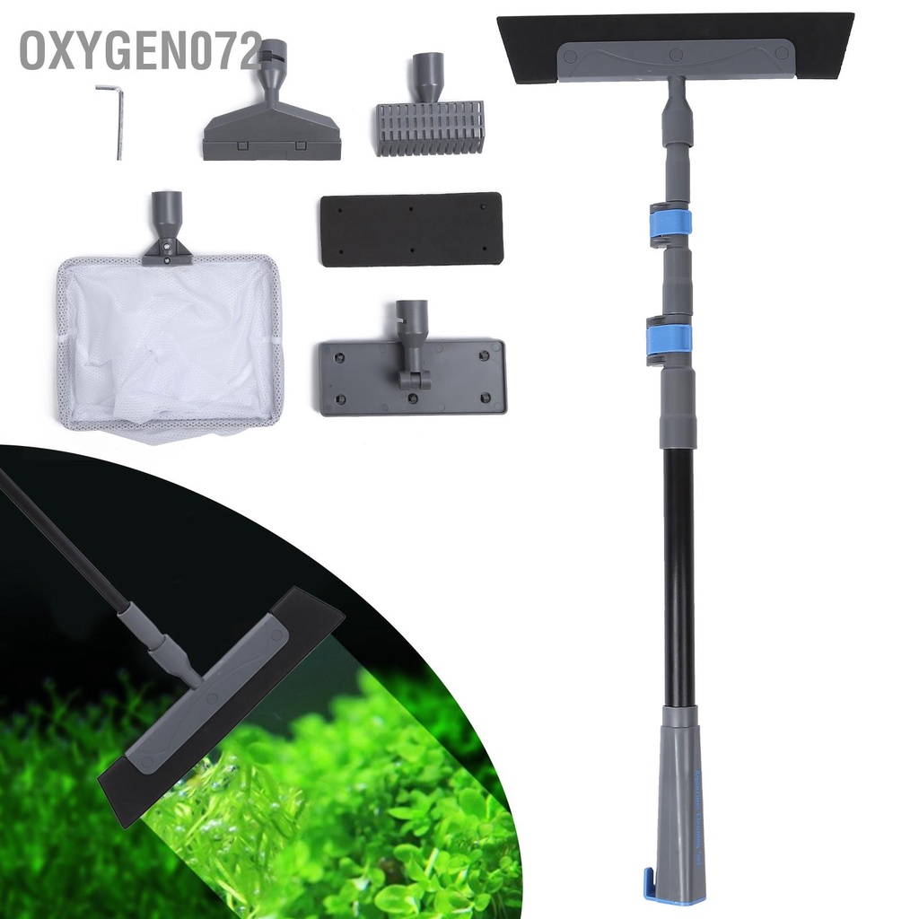 Oxygen072 Bộ dụng cụ vệ sinh bể cá - Bàn chải bể cá 5 trong 1 Bộ dụng cụ làm sạch tay cầm dài tẩy rửa kính Làm