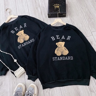 Áo sweater họa tiết gấu nâu from rộng chất nỉ cotton có lót lông MSP7j5