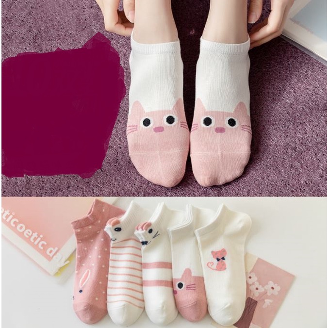 Set 10 Đôi Tất Vớ Nữ Ngắn Cổ Mèo Hồng Cute